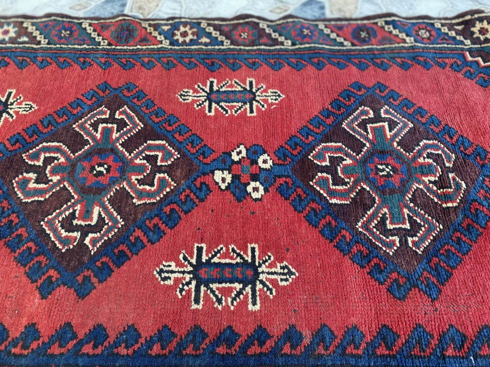 Geometric Turkish Vintage Rug,Farmhouse Handmade Anatolian Village Rug 2.6x9.8Ft
