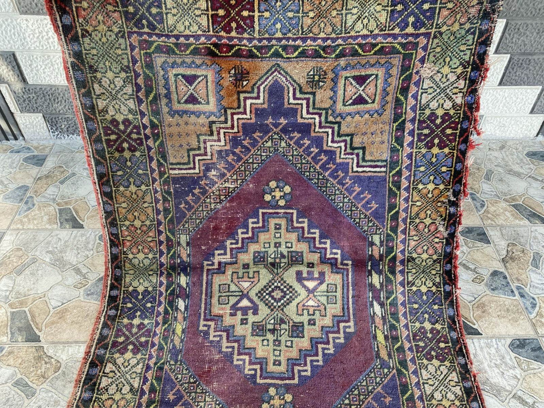 Handmade Turkish Vintage Rug | 1970s Tribal Wool Farmhouse Antique Area Carpet