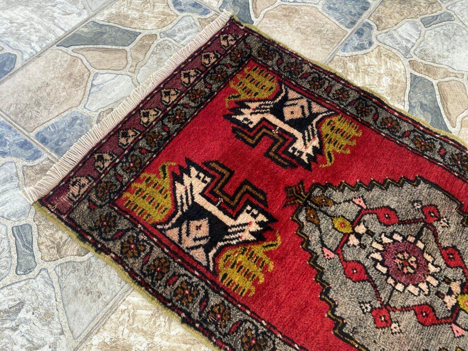 Vintage Rug | Antique Small Wool Farmhouse Anatolian Handmade Turkish 1.7x3.4ft