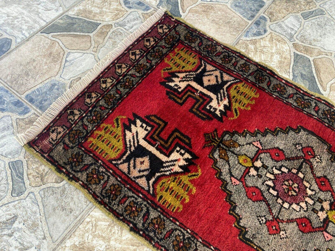 Vintage Rug | Antique Small Wool Farmhouse Anatolian Handmade Turkish 1.7x3.4ft
