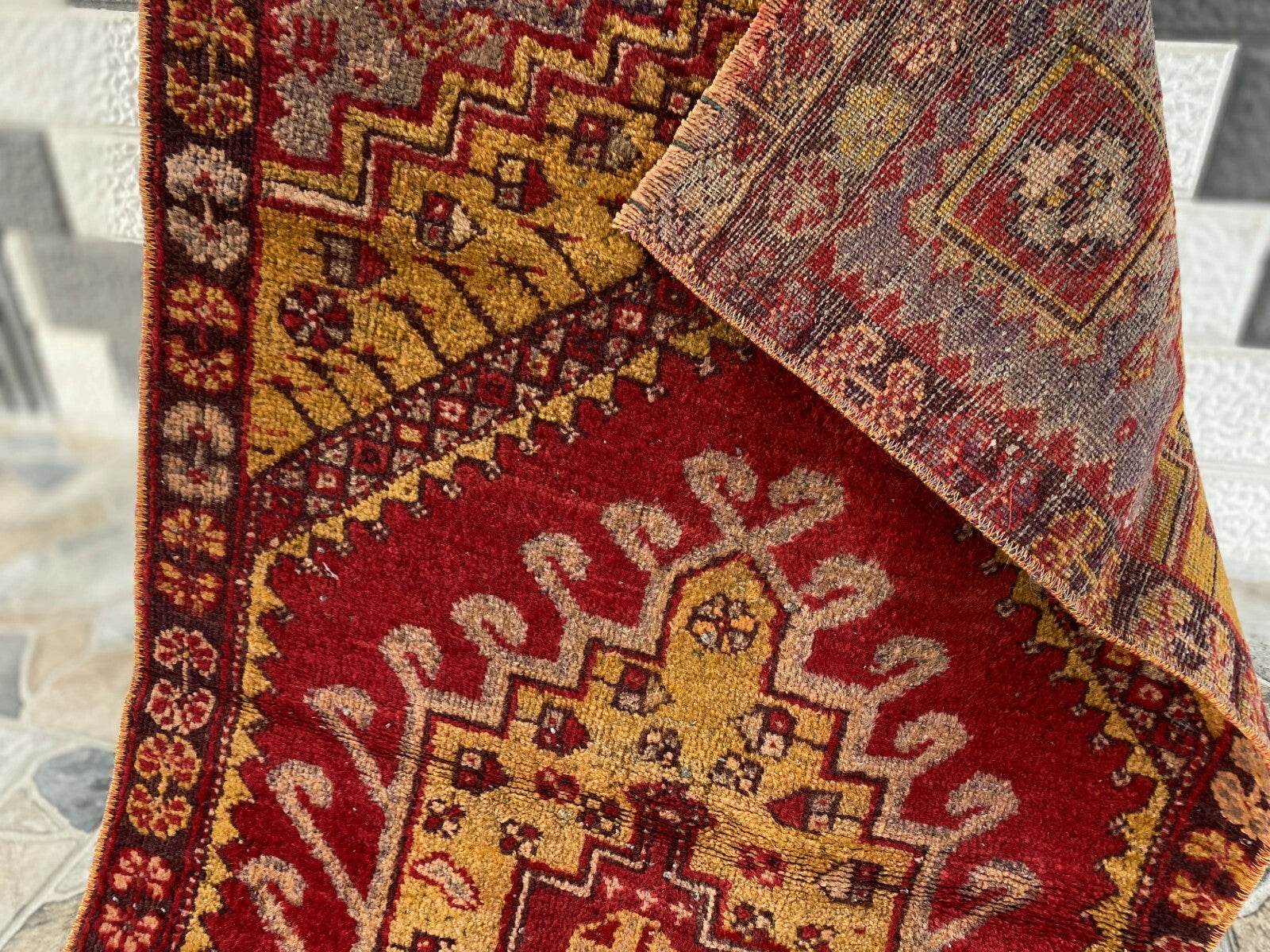 Handmade Turkish Vintage Rug | 1970s Wool Tribal Farmhouse Antique Small Carpet