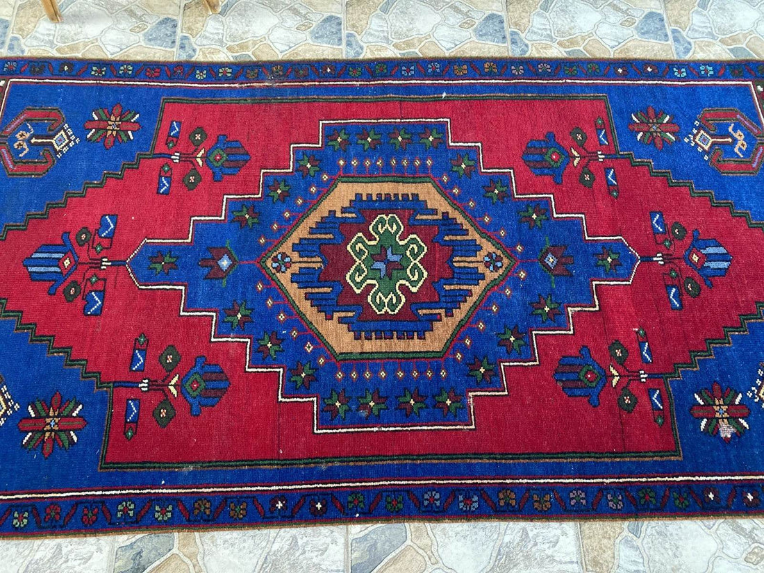 Vintage Rug | Wool Area Antique Farmhouse Anatolian Handmade Turkish Rug 4x7ft