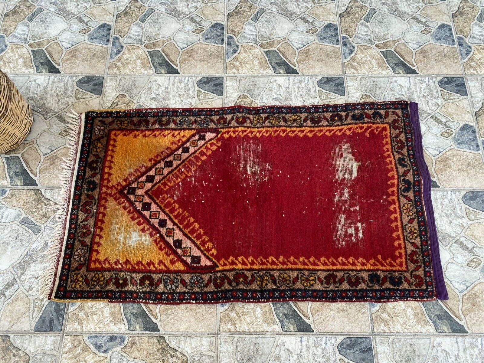 Vintage Turkish Prayer Rug, Wool Hand-Knotted Oushak Antique Farmhouse Rug 2x3