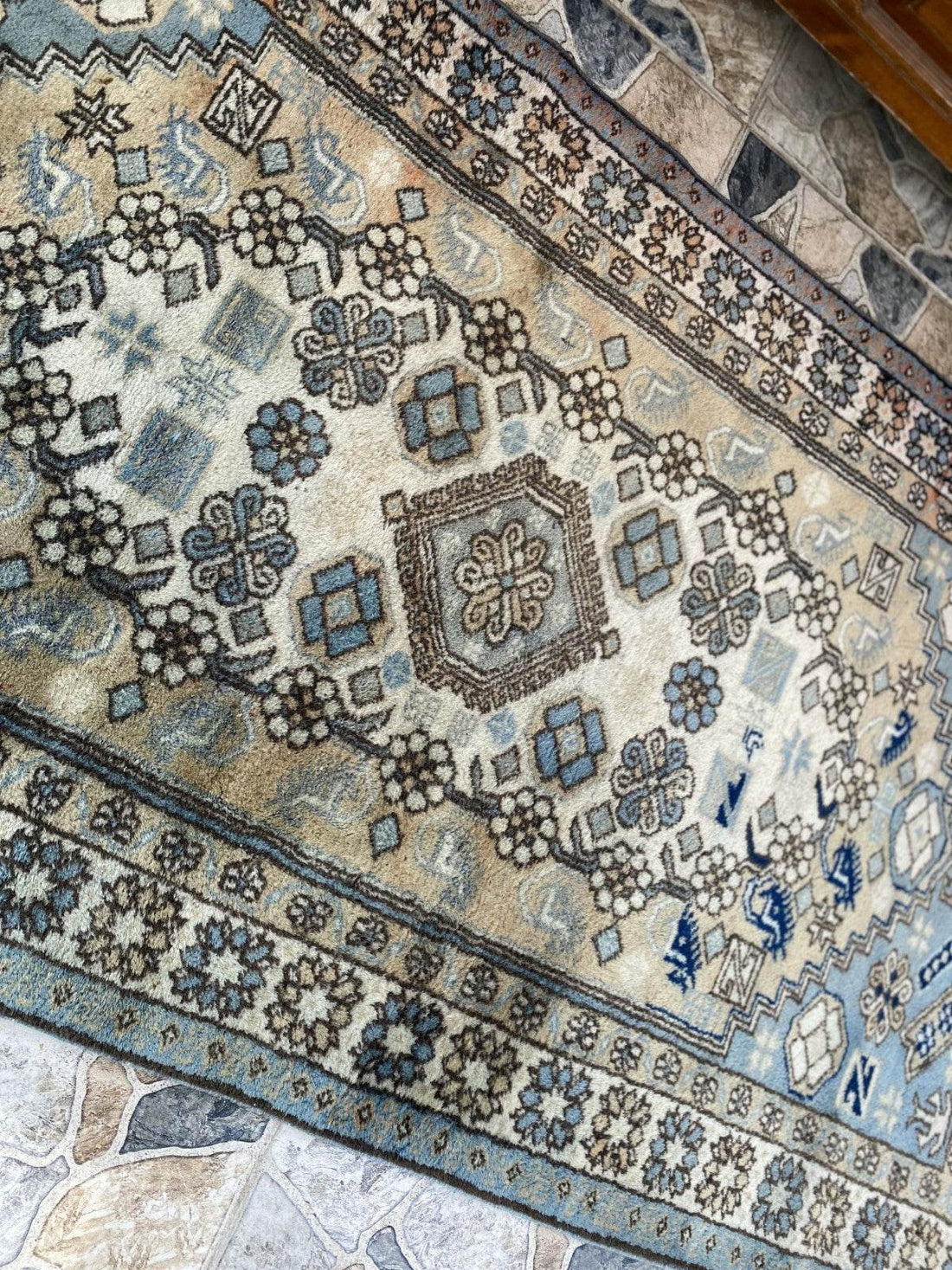 Vintage 1990s Turkish Oushak Rug | Geometric Handwoven Wool Carpet 3'5'' x 6'3''