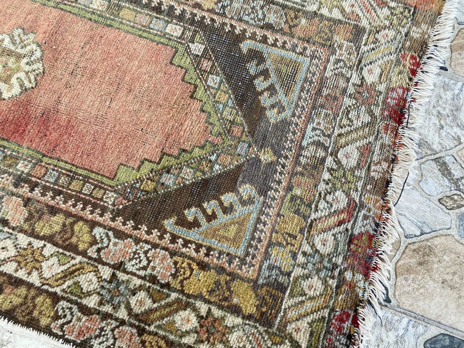 Vintage Turkish Wool Rug - 2 x 4 | Hand-Knotted Antique Oushak Anatolian Tribal