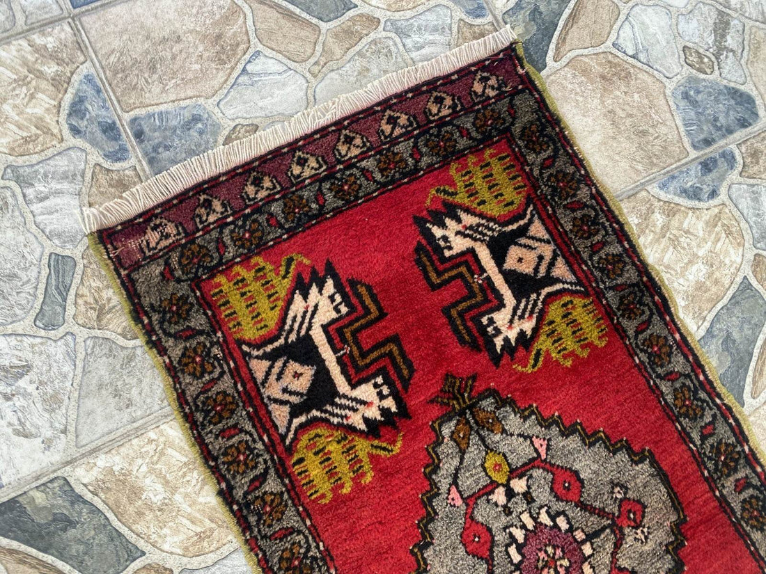 Vintage Rug | Antique Small Wool Farmhouse Anatolian Handmade Turkish 1.7x3.4ft