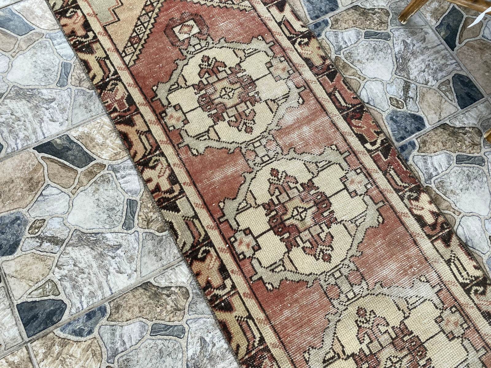 Vintage Rug | Wool Runner Antique Farmhouse Anatolian Handmade Turkish Rug 2x9ft