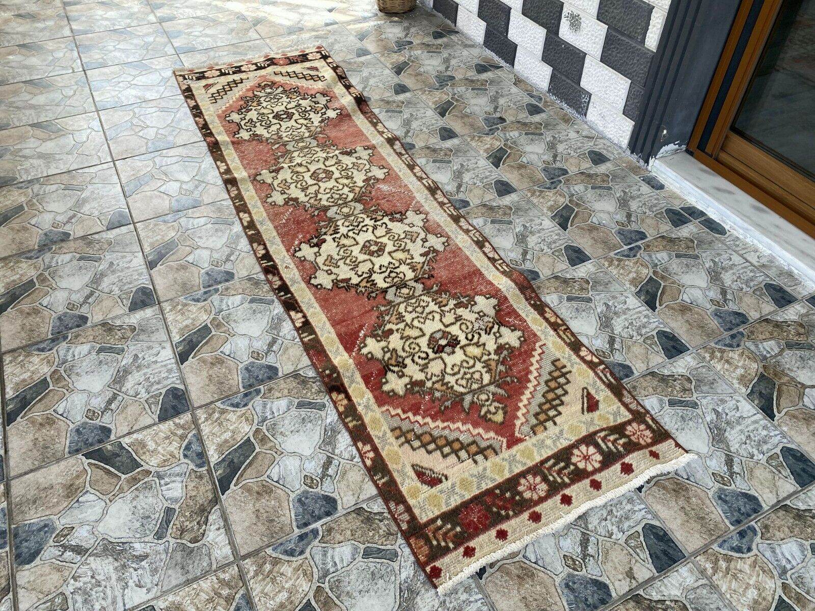 Vintage Rug | Antique Wool Farmhouse Anatolian Runner Handmade Turkish 2.4x8.9ft
