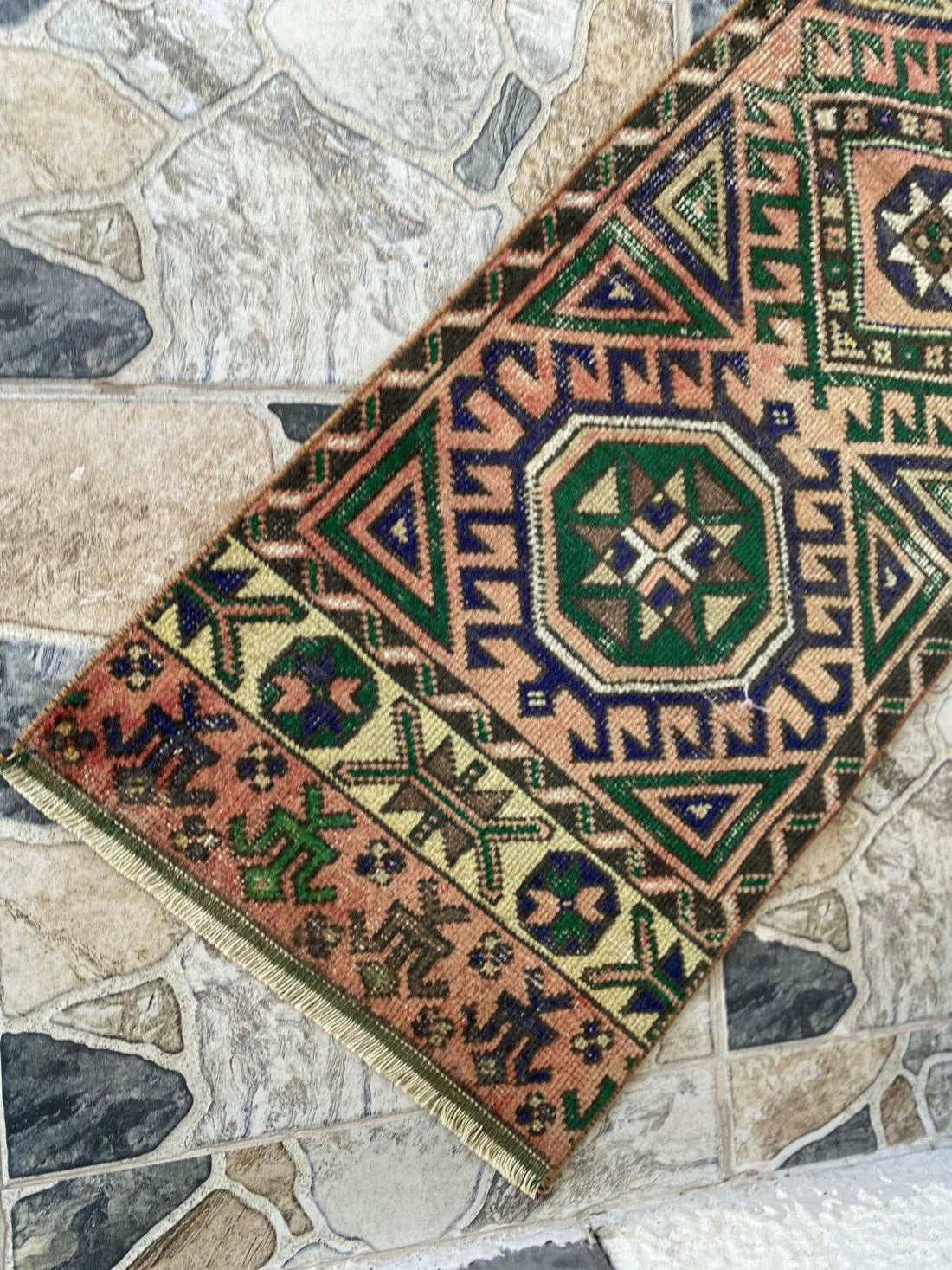 Vintage Turkish Tribal Rug | 1.4 x 4.3 ft | Handmade Wool Anatolian Runner Rug