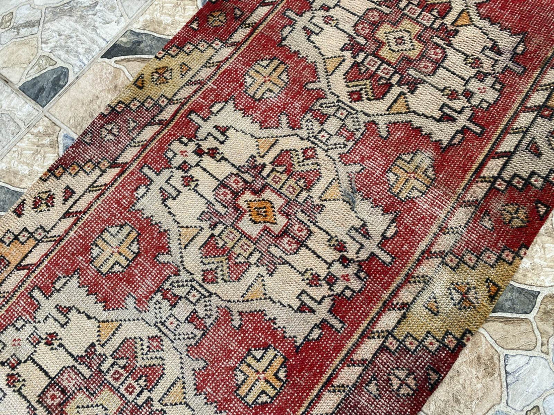 Vintage Rug | Wool Runner Antique Farmhouse Anatolian Handmade Turkish Rug 2x7ft