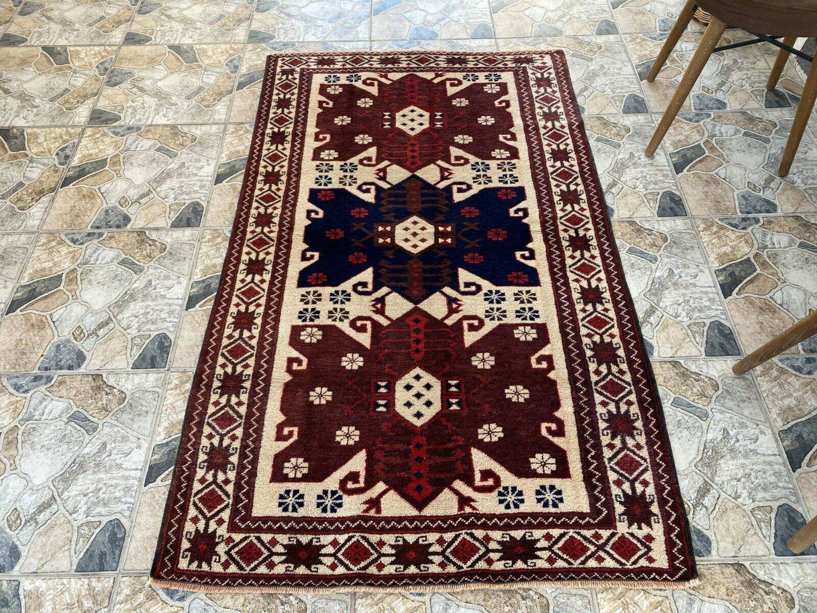 Vintage Turkish Wool Rug, Hand-Knotted Antique Red Oushak Anatolian 1980s 3x6