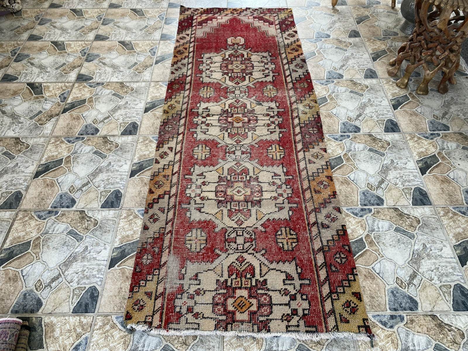Vintage Rug | Wool Runner Antique Farmhouse Anatolian Handmade Turkish Rug 2x7ft