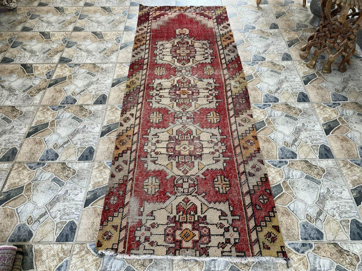 Vintage Rug | Wool Runner Antique Farmhouse Anatolian Handmade Turkish Rug 2x7ft