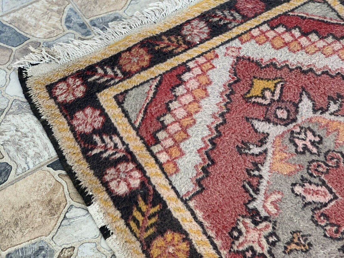 Vintage Turkish Rug | Tribal Handmade Wool Farmhouse Antique Carpet 3.2x 9.1 ft