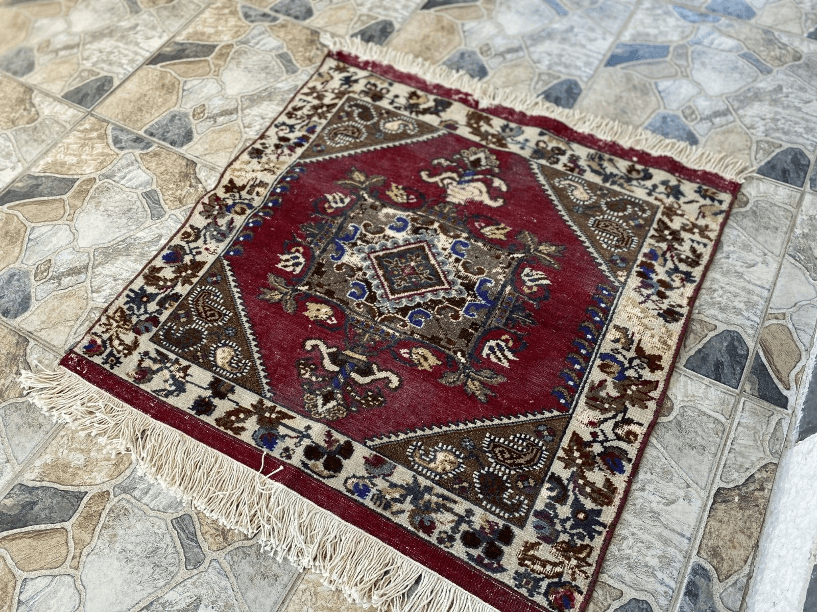 Vintage Turkish Rug | Tribal Handmade Wool Antique Farmhouse Carpet 2.8x2.6 ft