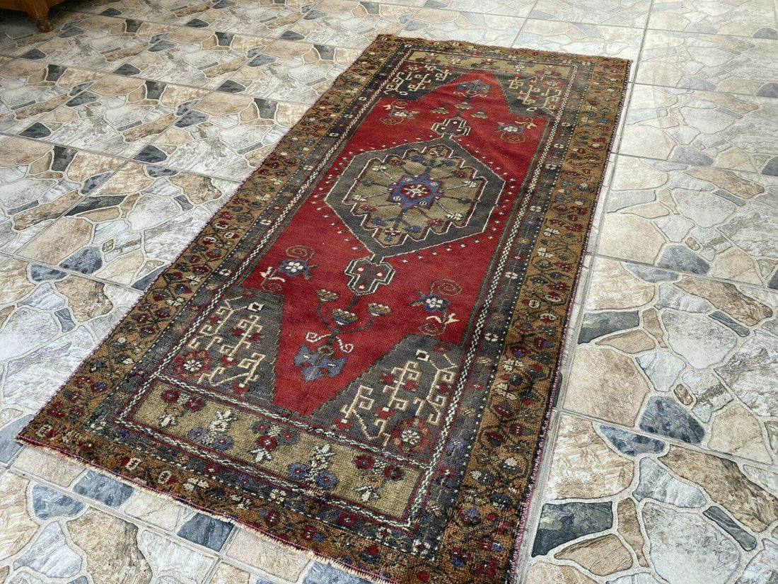 Vintage Turkish Oushak Rug | Anatolian Antique Tribal Hand-Knotted Wool Carpet 3x6 ft