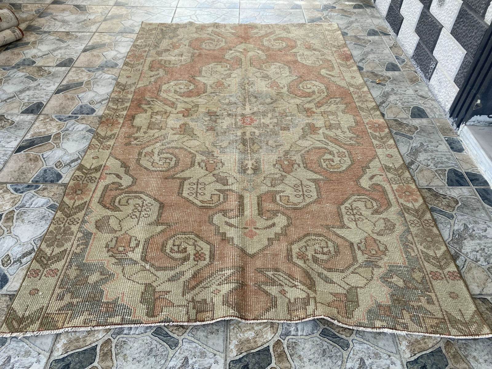 Vintage Rug | Antique Wool Farmhouse Anatolian Area Handmade Turkish 4.3x6.8ft