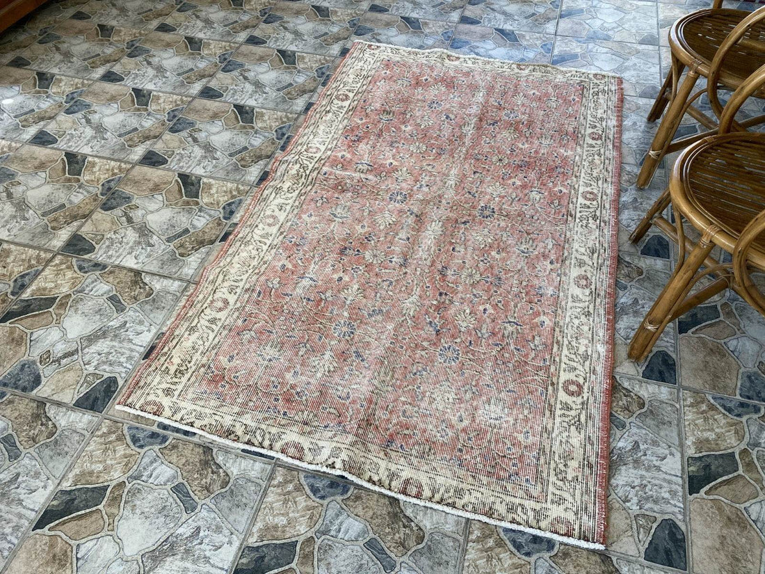 Geometric Turkish Vintage Rug,Farmhouse Handmade Anatolian Village Rug 3.8x6.2ft