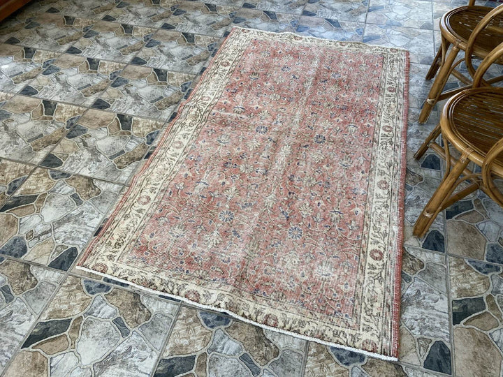 Geometric Turkish Vintage Rug,Farmhouse Handmade Anatolian Village Rug 3.8x6.2ft