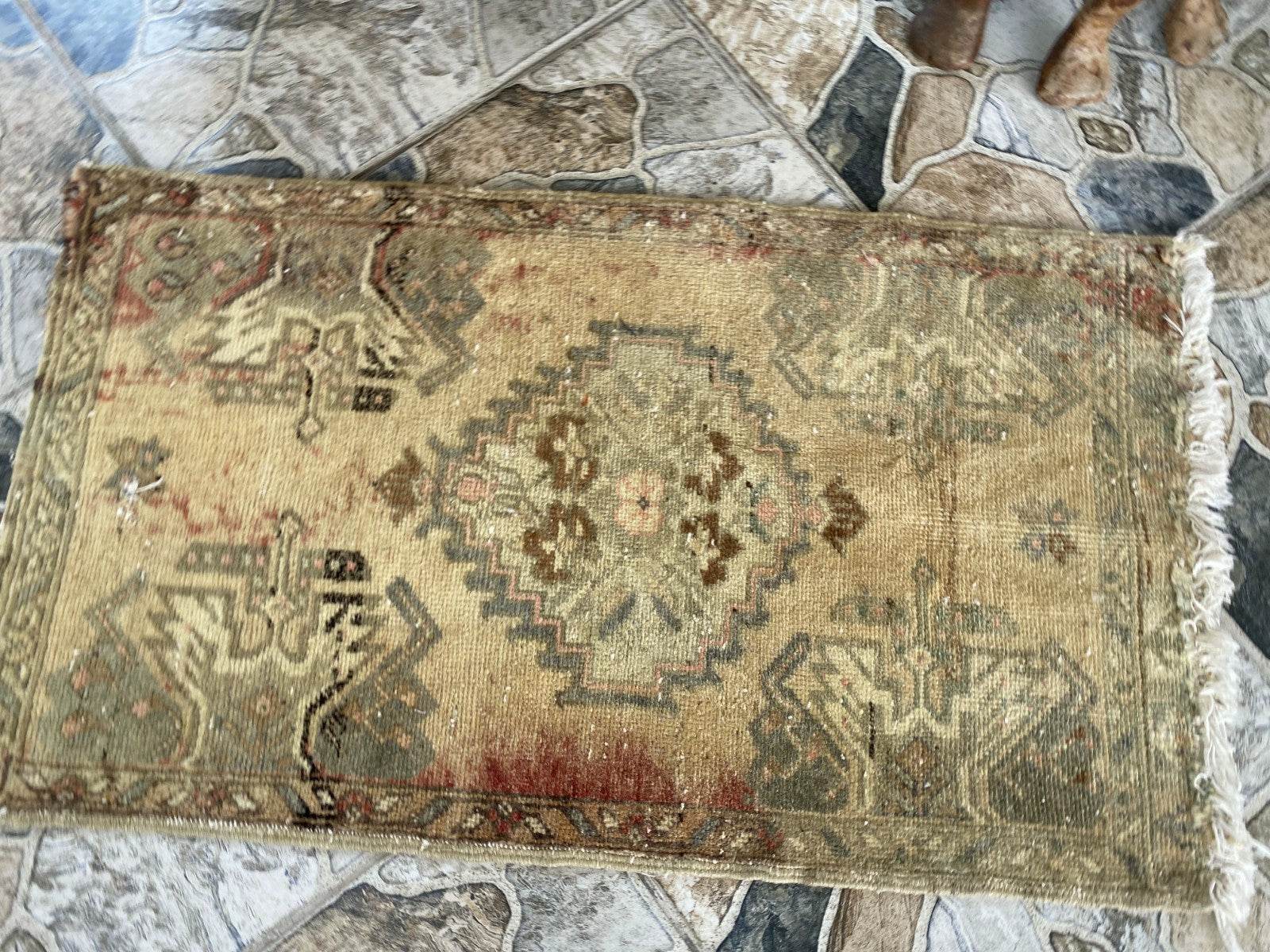 Vintage 1980s Turkish Rug - Tribal Oushak Hand-Knotted Small Carpet - 1.6x2.8 ft