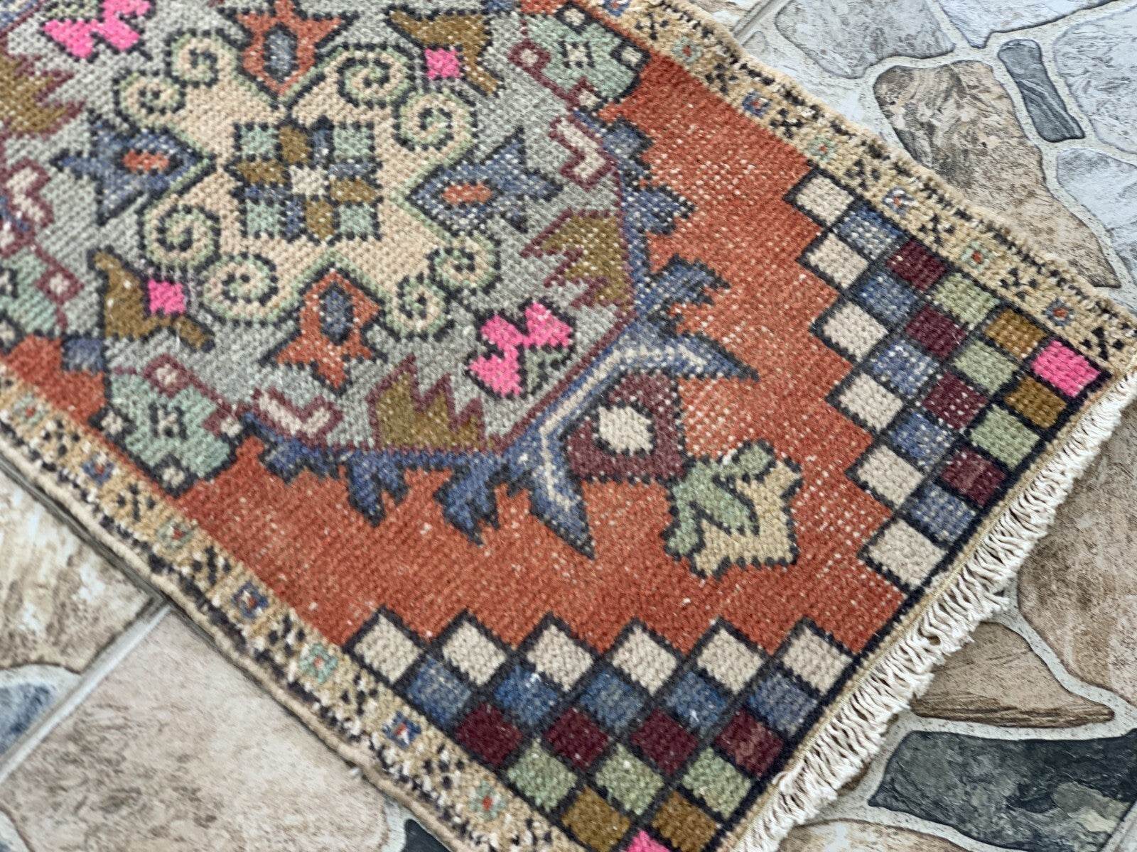 Geometric Turkish Vintage Rug * Tribal Farmhouse Anatolian HandmadeRug 1.6x2.8Ft