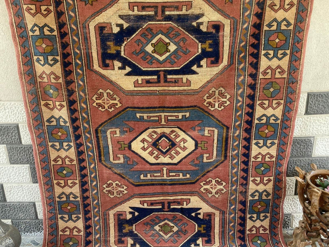 Vintage Turkish Rug | 5.3 x 7.9 ft Hand-Knotted Wool Faded Pastel Anatolian Area