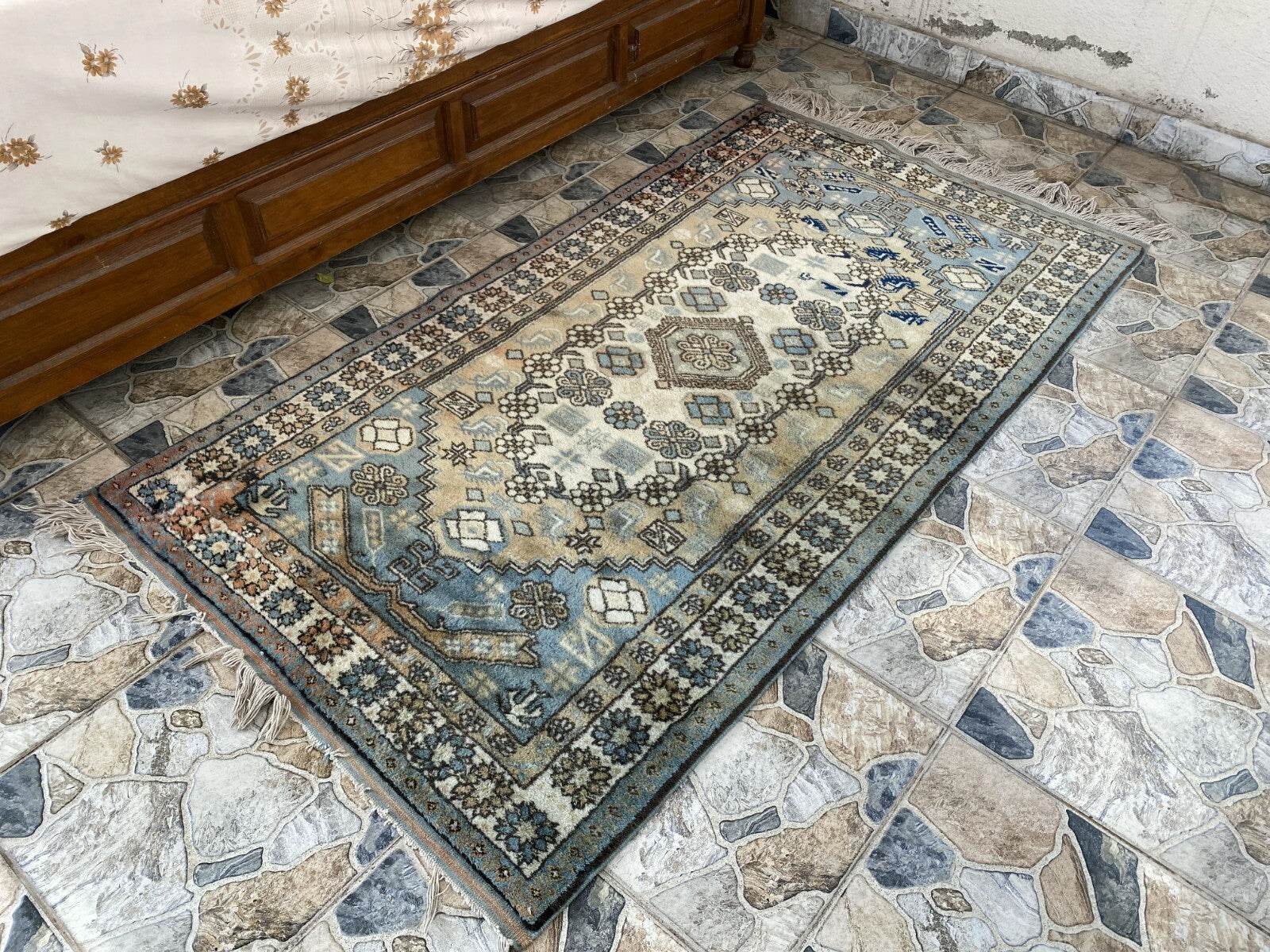 Vintage 1990s Turkish Oushak Rug | Geometric Handwoven Wool Carpet 3'5'' x 6'3''