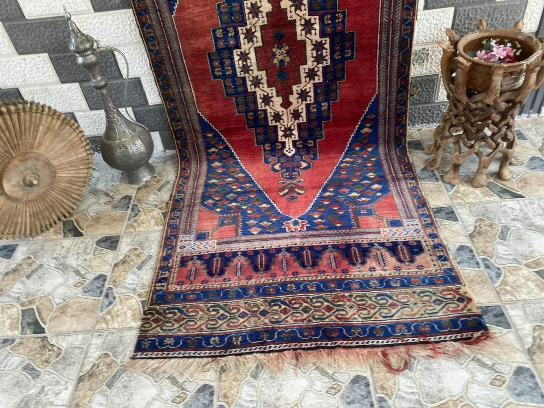 Pre 1980’s ANTIQUE ANATOLIAN FARMHOUSE RUG - GEOMETRIC TRIBAL TURKISH VINTAGE