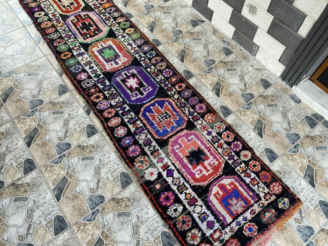 Vintage Kurdish Herki Rug | Tribal Handmade Farmhouse Antique Wool Runner Carpet