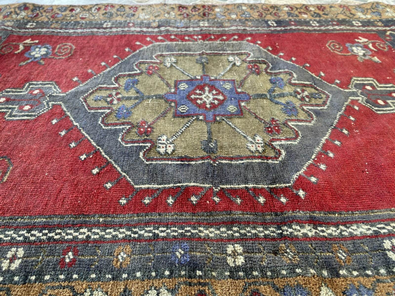 Vintage Turkish Oushak Rug | Anatolian Antique Tribal Hand-Knotted Wool Carpet 3x6 ft