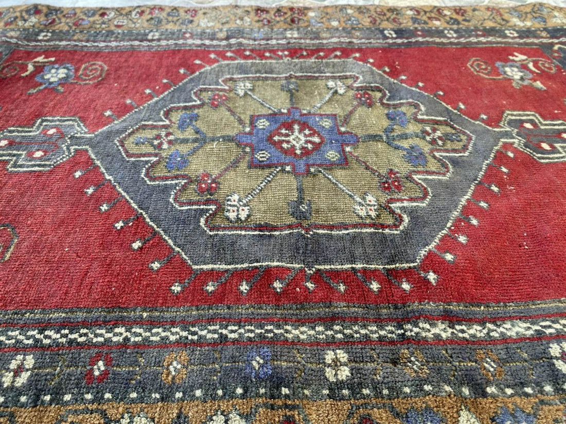 Vintage Turkish Oushak Rug | Anatolian Antique Tribal Hand-Knotted Wool Carpet 3x6 ft
