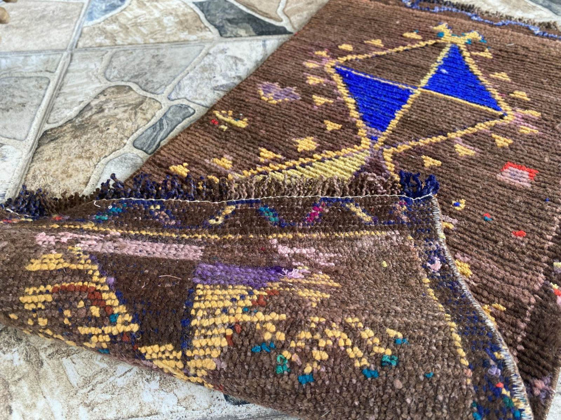 Vintage 1.2x2.5 ft Turkish Mini Rug | Hand-Knotted Wool Accent Mat Deep Red Rug