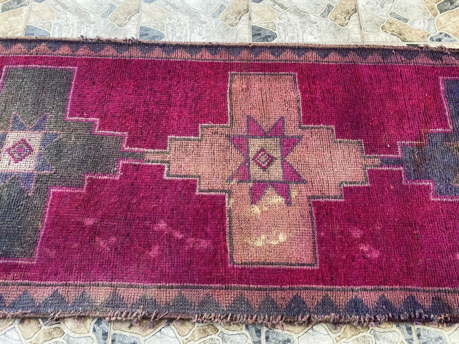 Kurdish Vintage Rug | Handmade Wool 1960s Farmhouse Tribal Antique Runner Carpet