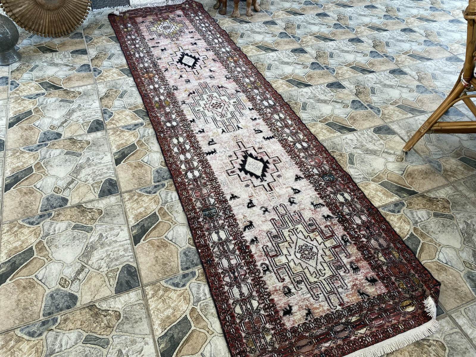 Vintage Persian Rug - 2.4x8.9 Brown Soumak Handmade Wool Antique Tribal Area Rug