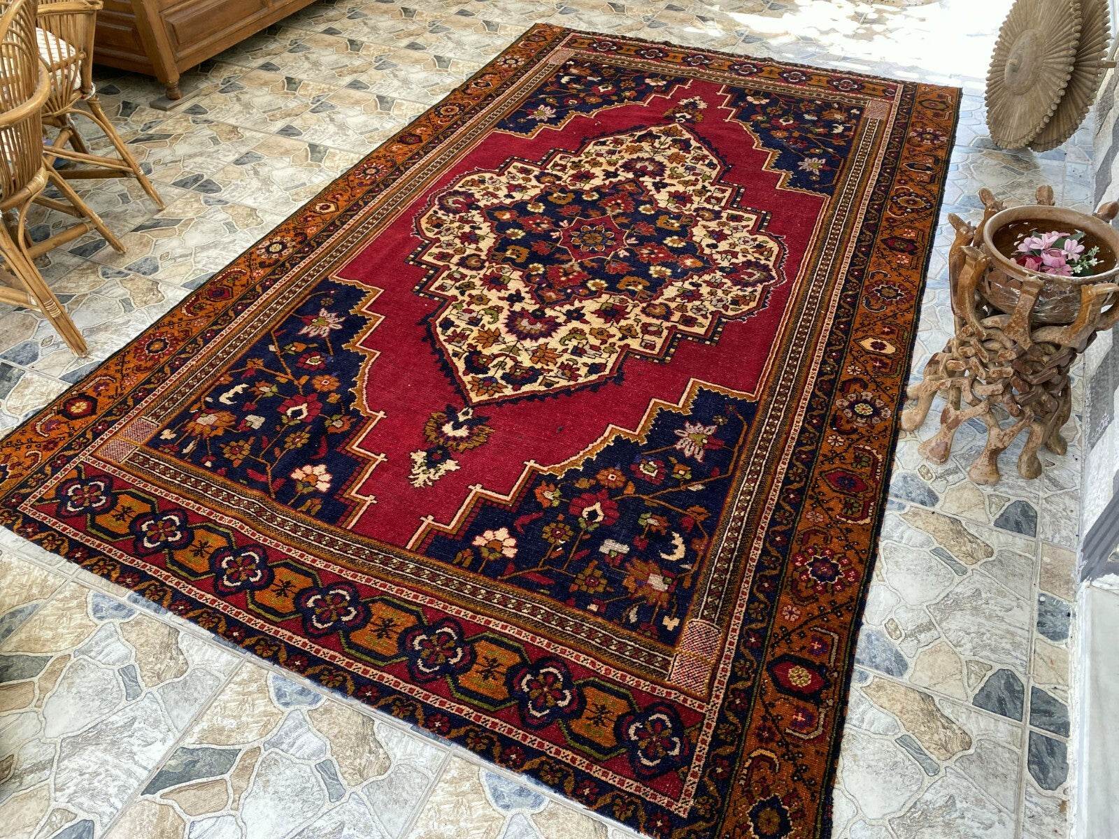 Handmade Turkish Vintage Rug 6x10 1970s Tribal Wool Farmhouse Antique Large Area