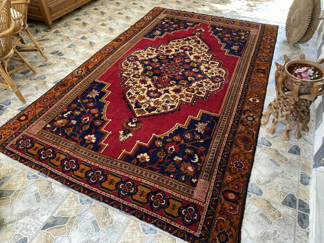 Handmade Turkish Vintage Rug 6x10 1970s Tribal Wool Farmhouse Antique Large Area