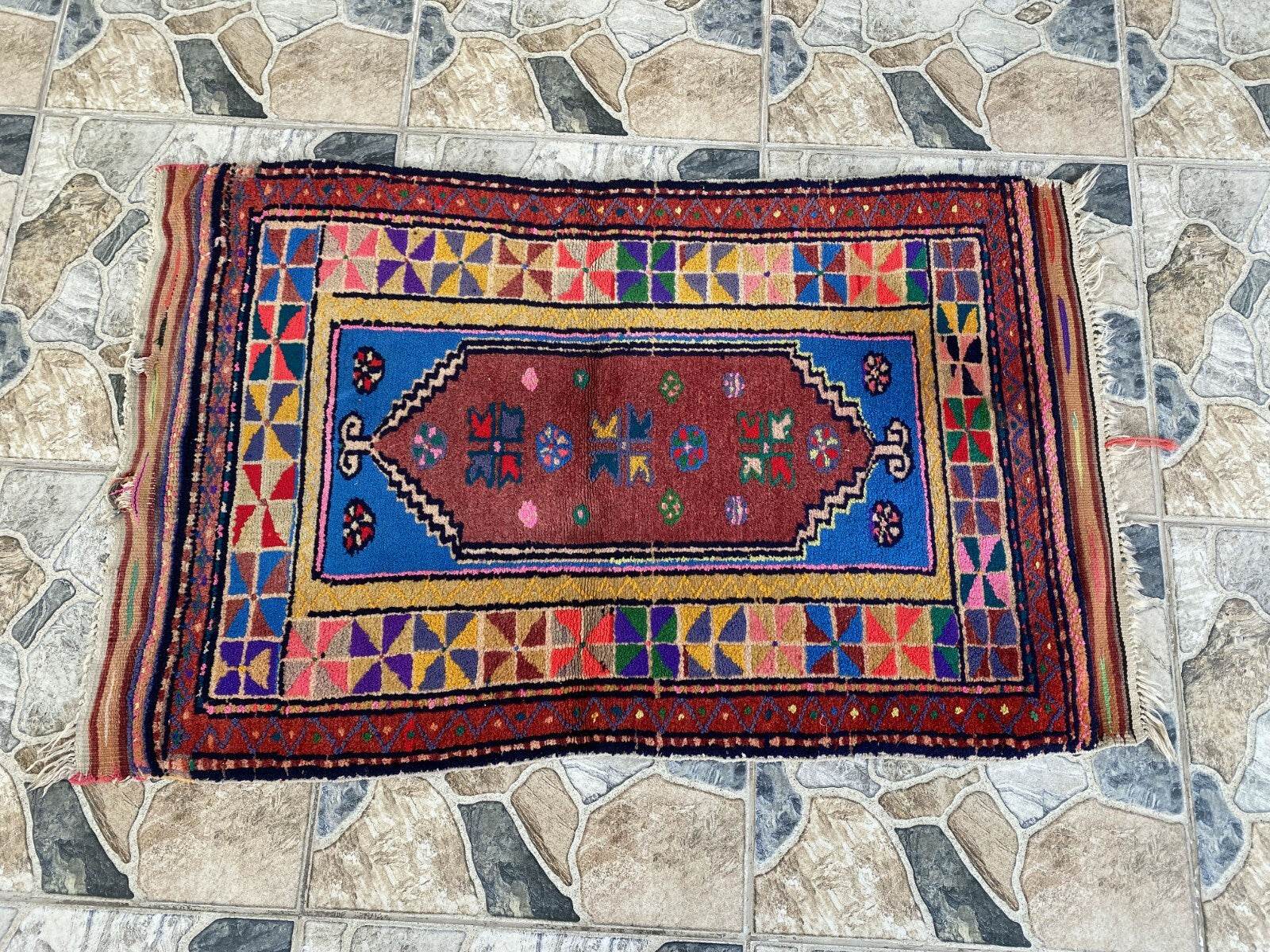 Handmade Turkish Vintage Rug | 1970s Tribal Wool Farmhouse Antique Small Carpet