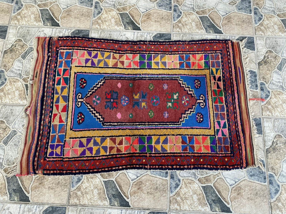 Handmade Turkish Vintage Rug | 1970s Tribal Wool Farmhouse Antique Small Carpet