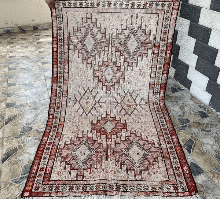 Vintage Persian Rug 3x6 ft, 1980s Wool Handmade Soumak Tribal Geometric Antique