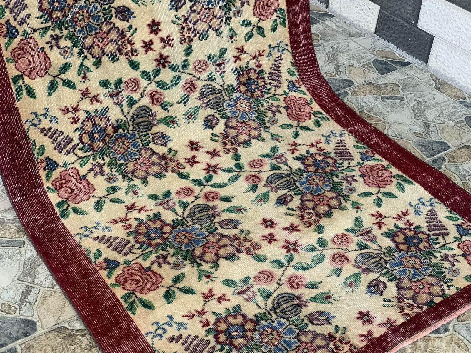 Vintage Turkish Rug | Oushak Handmade Wool Farmhouse Carpet Antique 3.3 x 5.2 ft