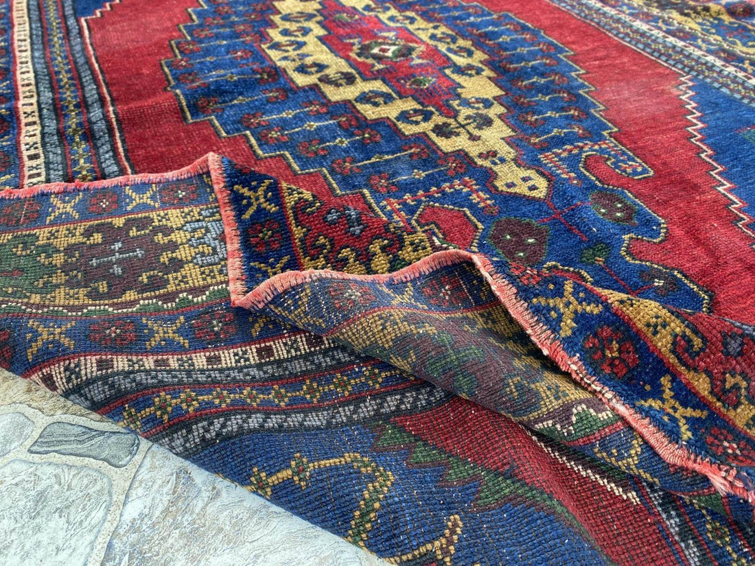 Vintage Rug | Wool Area Antique Farmhouse Anatolian Handmade Turkish Rug 5x9ft