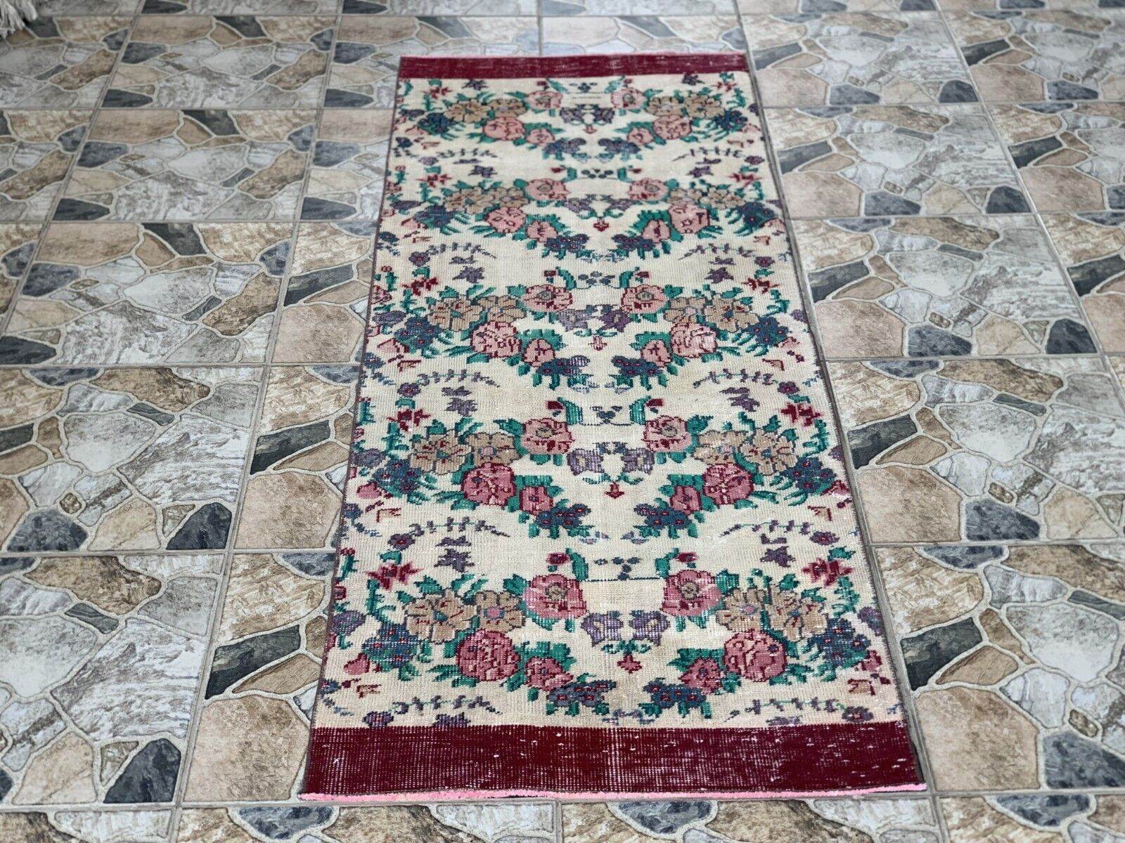 Vintage Oushak Farmhouse Rug Turkish Anatolian Handknotted Wool Area Rug 2.4x6.6