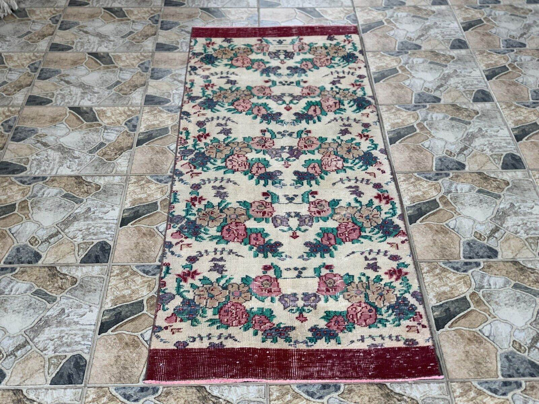 Vintage Oushak Farmhouse Rug Turkish Anatolian Handknotted Wool Area Rug 2.4x6.6