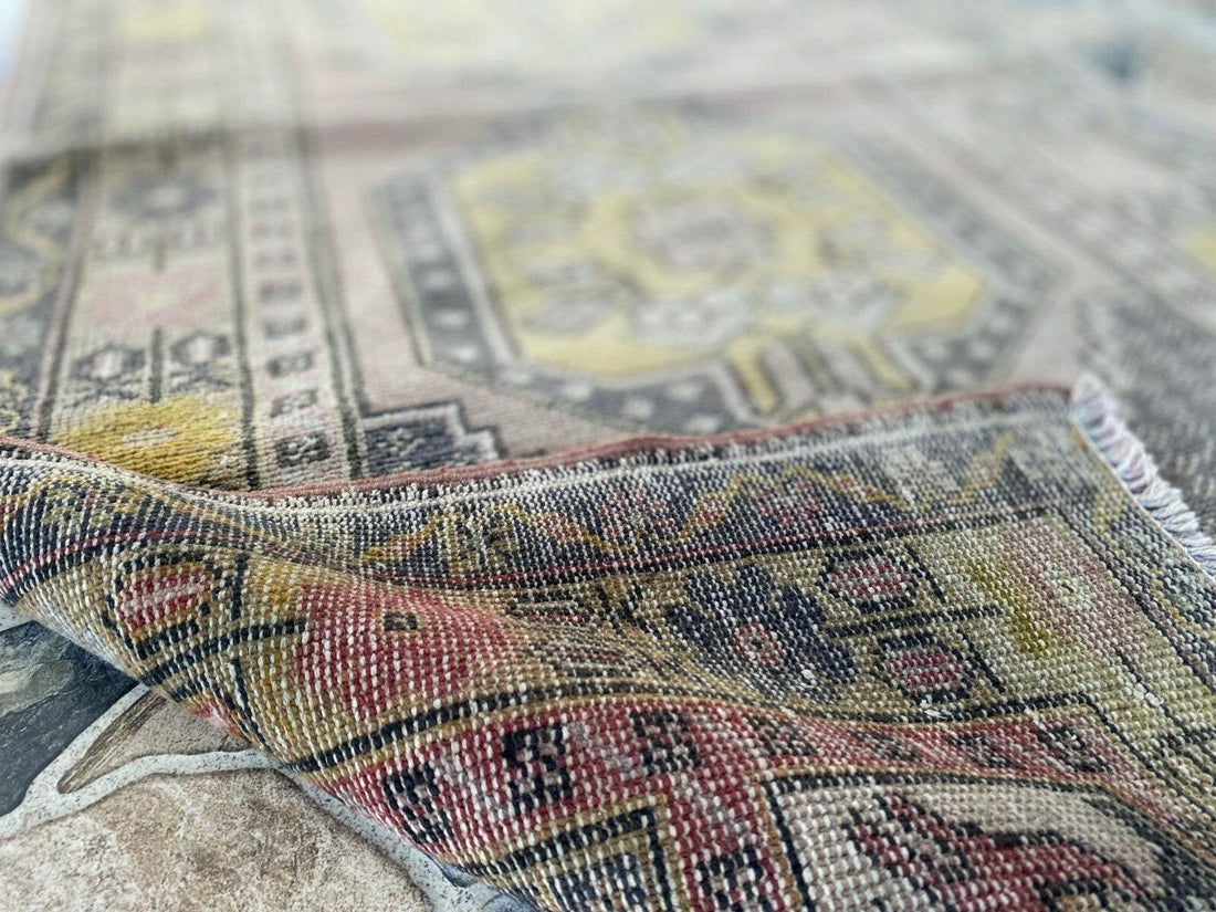 Geometric Turkish Vintage Rug | Handwoven Anatolian Area 1960s Wool Authentic