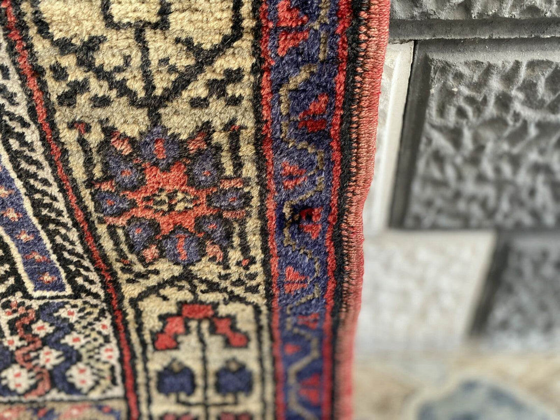 Vintage Turkish Oushak Rug 3x7 ft | Hand-Knotted Wool Anatolian Red Antique Rug