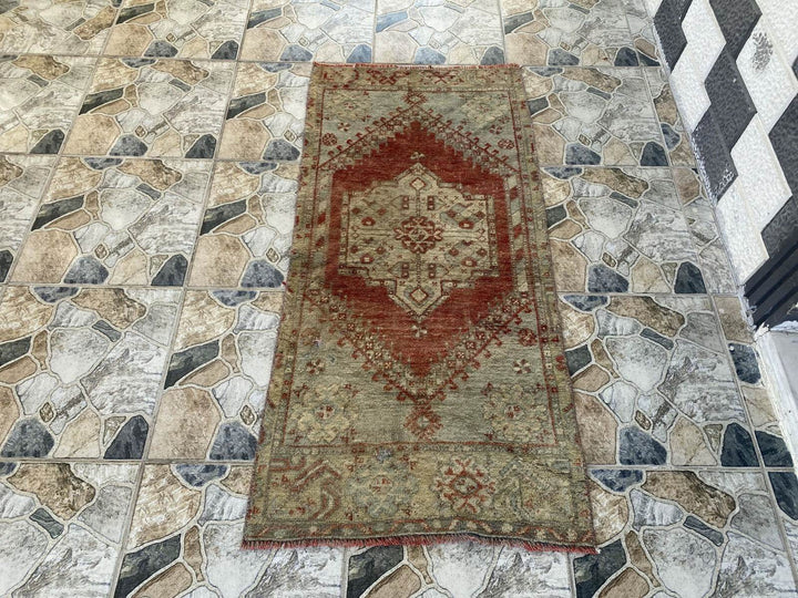 Tribal Geometric Vintage Turkish Rug Farmhouse Handmade Oriental Home 2.3x4.8 ft
