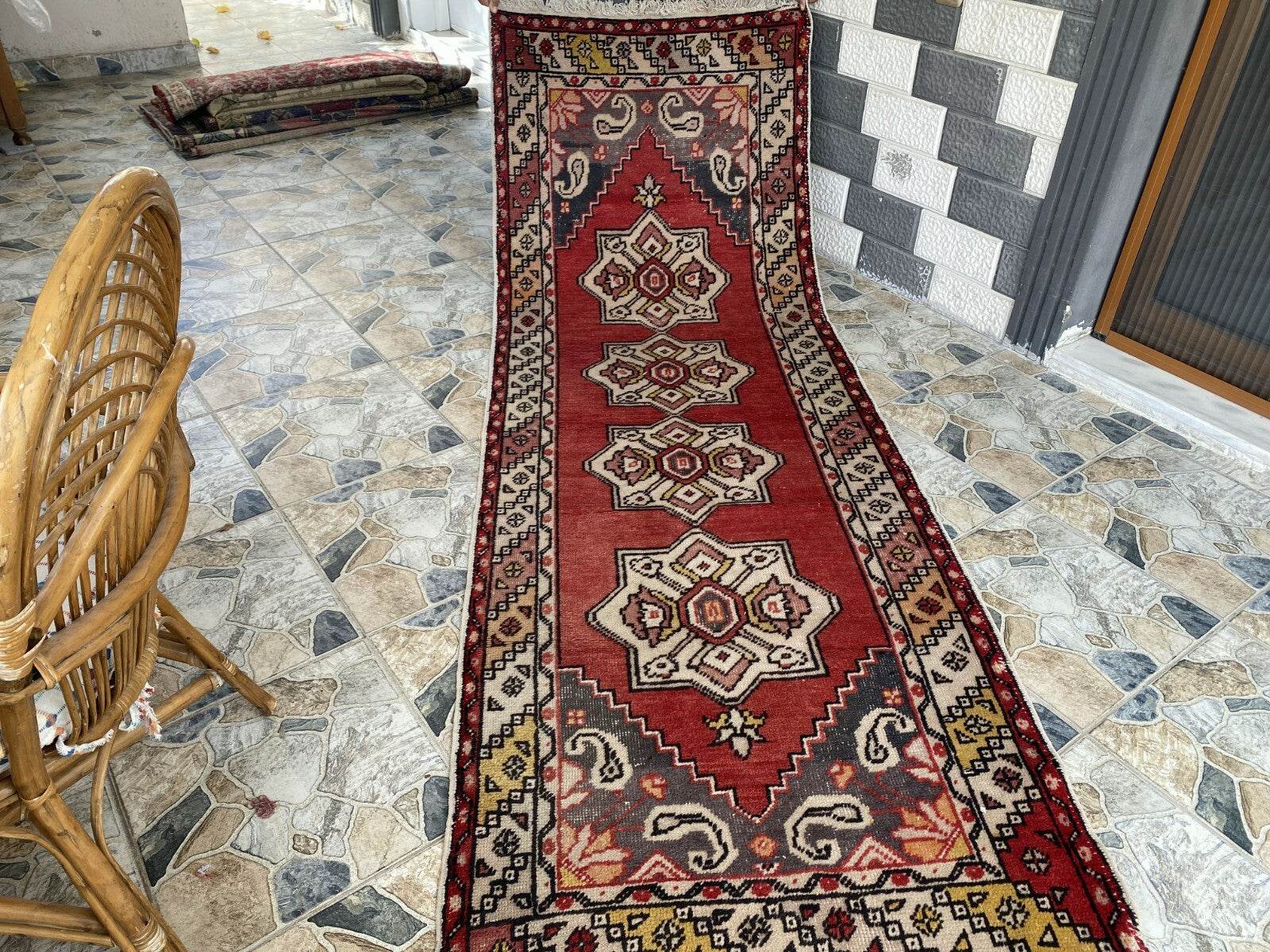 Vintage Turkish Rug | Tribal Handmade Wool Farmhouse Antique Runner 3.2ftx9.2 ft