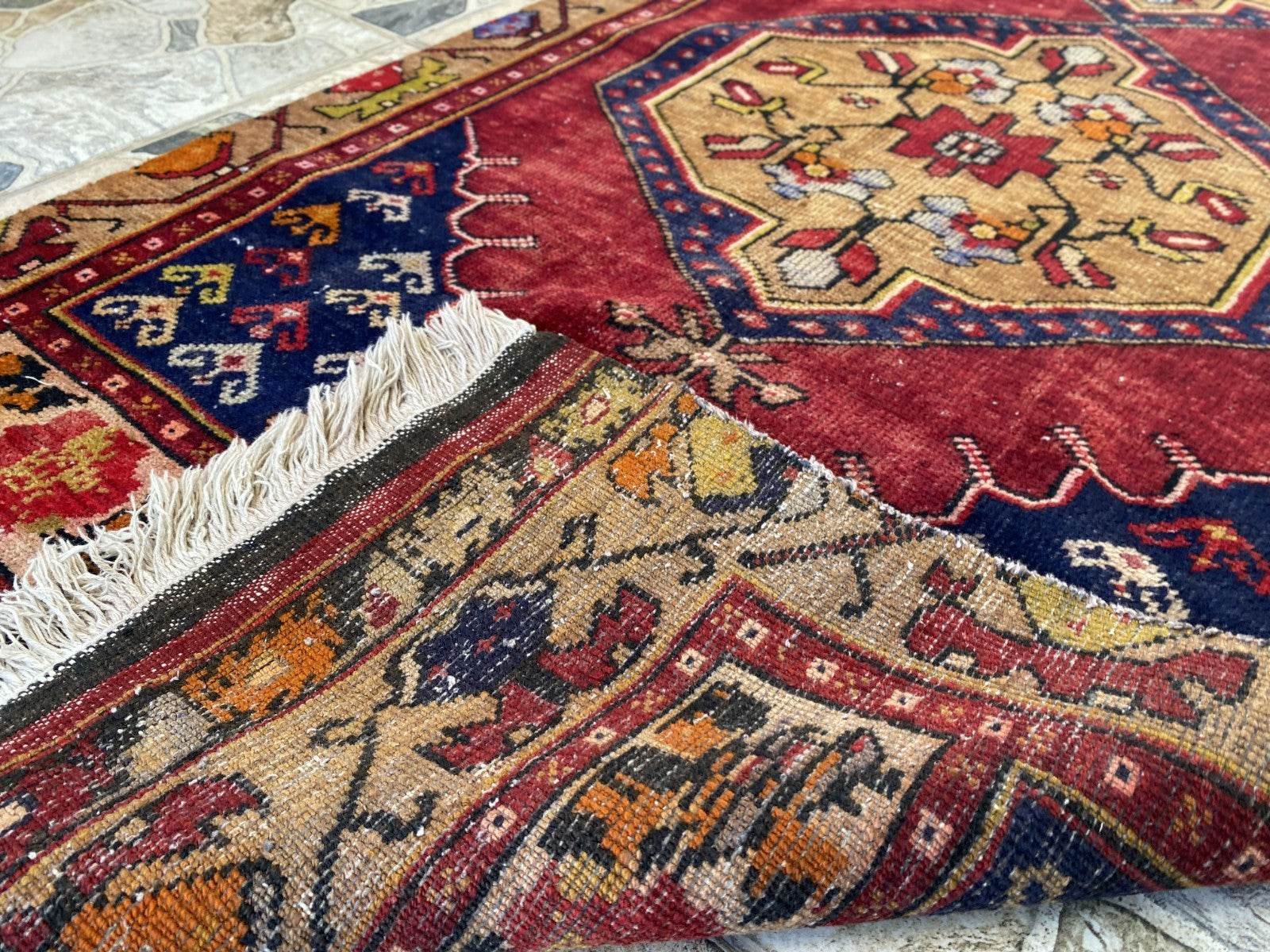 Vintage Anatolian Area Rug | 2.9x7.7 ft Handwoven Wool Antique Farmhouse Carpet