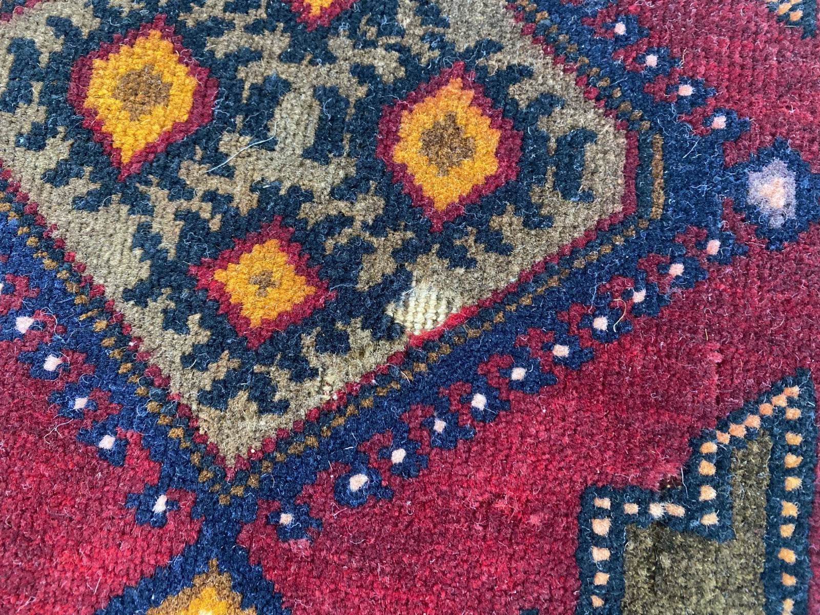 Vintage Turkish Wool Rug, Antique Hand-Knotted Geometric Oushak Small Runner 1x3