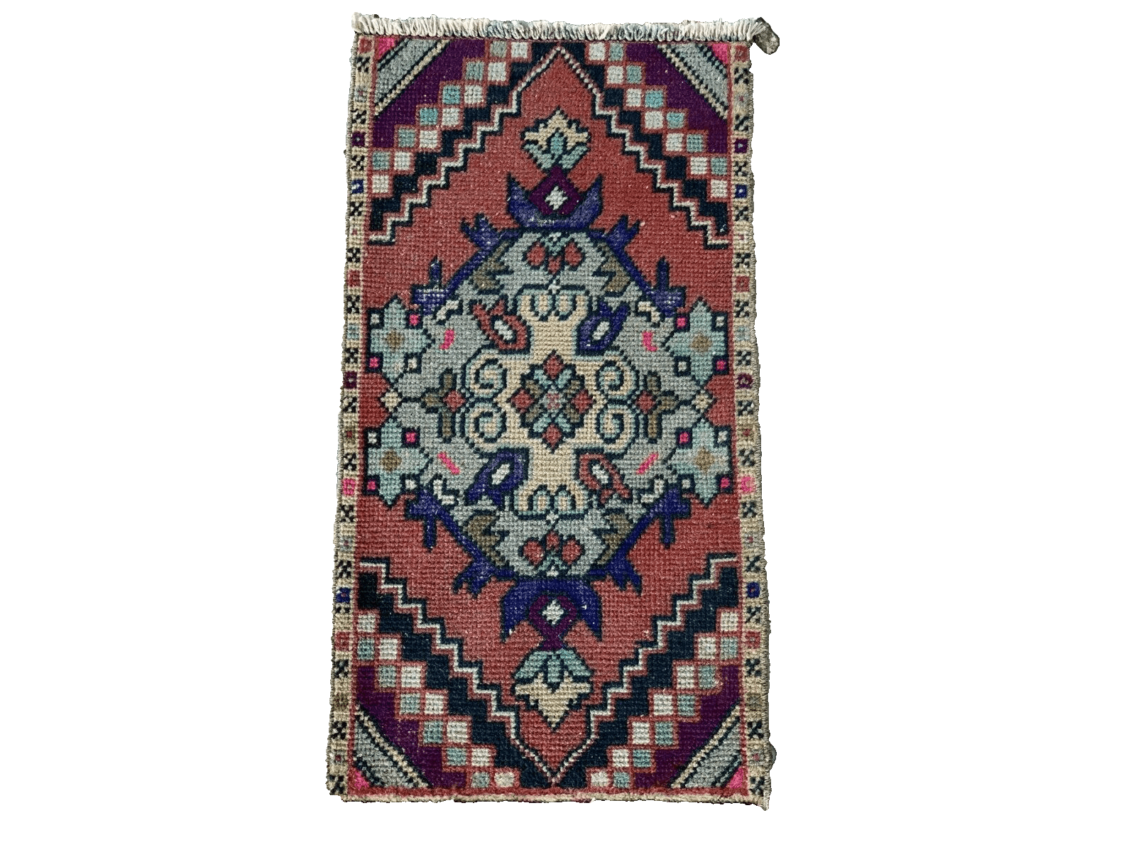 Small Turkish Vintage Oushak Rug, Wool Handmade Farmhouse Geometric 1.5 x 2.8 ft